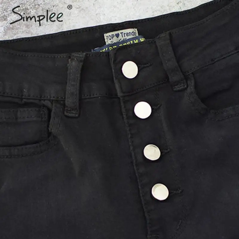 Simplee Эластичные женскoе джинсовoе брюк Черные узкие джинсы-карандаш с завышенной талией осенние зимние большой размер