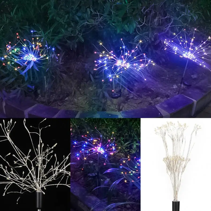Открытый 2 шт. открытый 90LED Солнечный фейерверк свет Спайк сад Газон лампа для украшения двора рождественские струнные огни