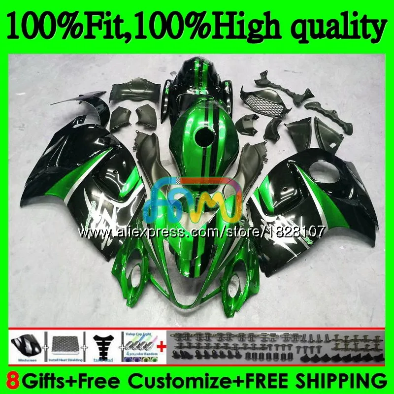 Инъекции для SUZUKI Hayabusa GSXR-1300 GSXR 1300 56BS. 112 GSXR1300 08 09 10 11 12 2008 2009 2010 2011 2012 обтекатель цвета: зеленый, черный