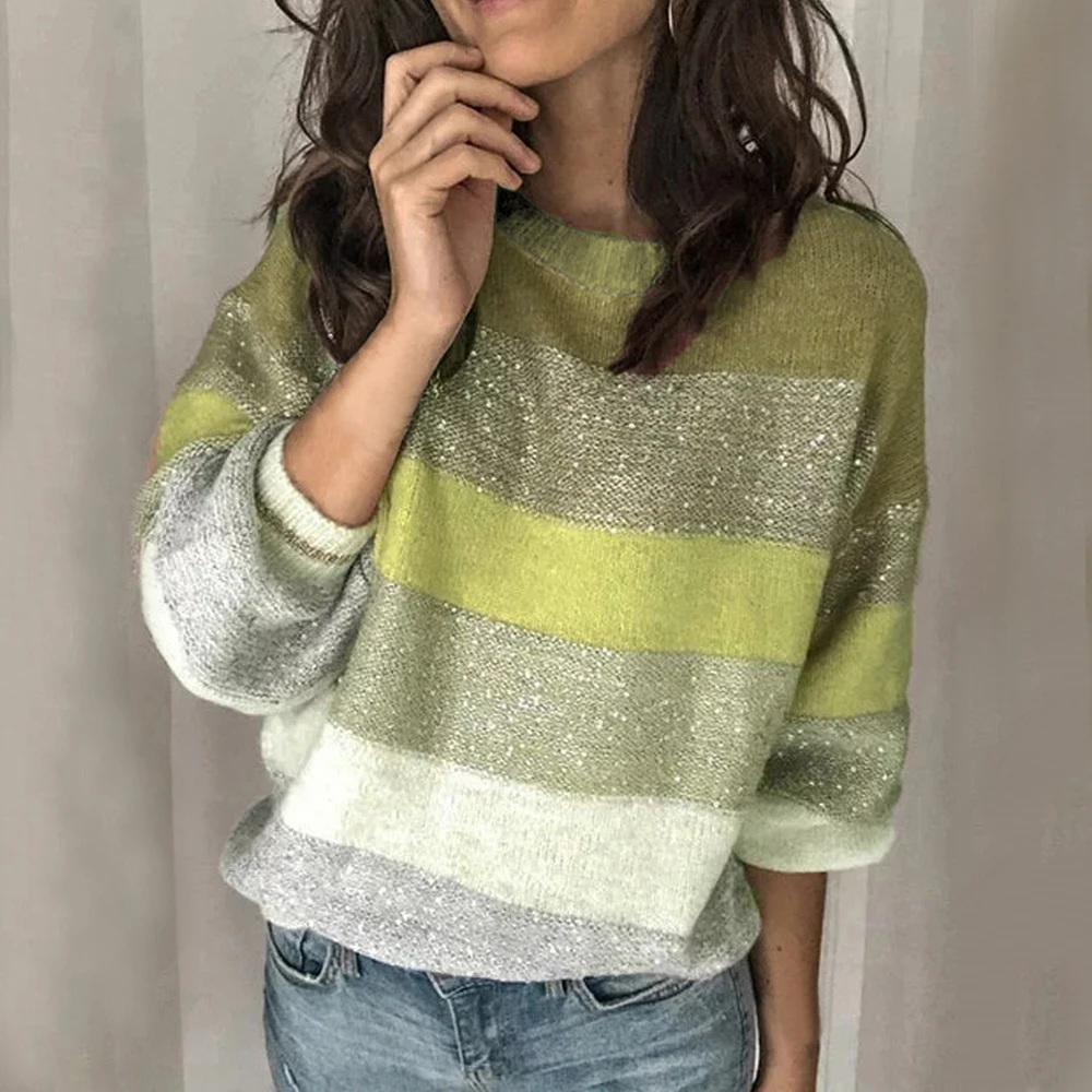 

Women Autumn Fashion Sweater O-Neck Long Sleeve Sweaters Loose Knitted Sweaters Pullover Female Jumpers Tops Mujer