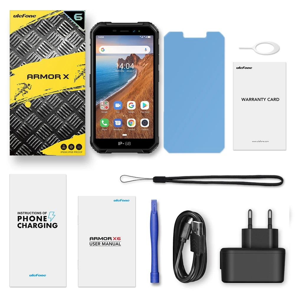 Ulefone Armor X6 IP68 прочный водонепроницаемый мобильный телефон " Android 9,0 MTK6580A/W четырехъядерный 2 ГБ+ 16 Гб Face ID 4000 мАч 3g смартфон