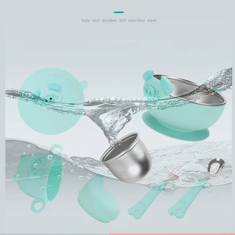 Children's insulation tableware stainless steel Feeding bowl cup cartoon cute insulation cooling gift 5-piece set