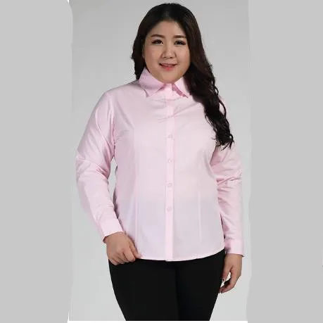Clobee женская блузка оверсайз 3XL-10XL Плюс Размер Женская рабочая одежда рубашки длинный рукав отложной воротник хлопок блузки M690 - Цвет: pink turn down neck