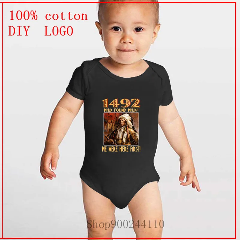 We were here first native indigenous indian printed Baby Bodysuits Newborn Summer Cotton Outfits Fashion Short Sleeve Clothes |