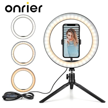 

Onrier Led Ring Lamp for Phone Selfie with Tripod Phone Clip Table ringlight Dimmable Studio for Makeup Live Stream