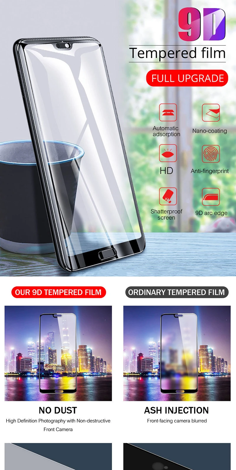 9D изогнутое закаленное стекло для huawei P8 Lite P9 Lite Mini P10 Plus P20 Pro P30 полное покрытие экрана Защитная пленка 1000 шт