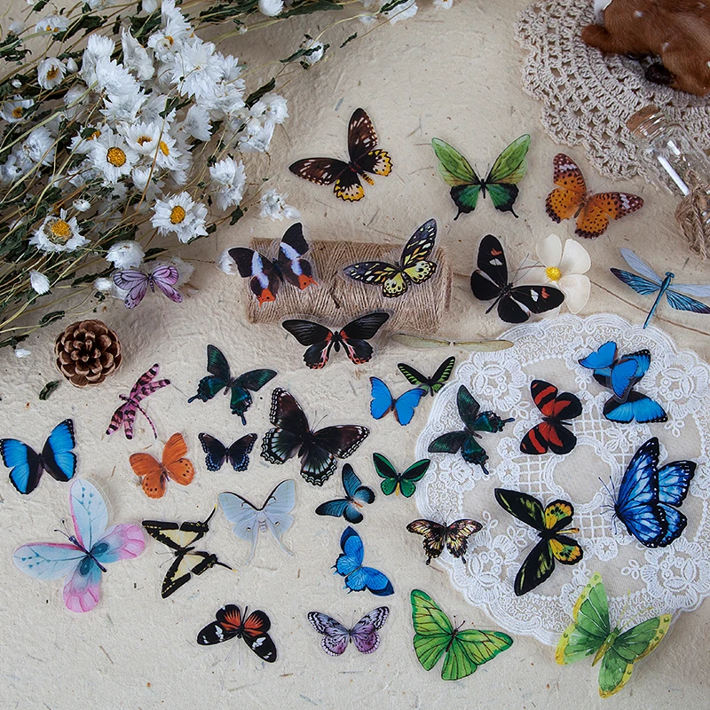 40pcs Butterfly Deco for Bullet Journaling Stationery Supplies Plant Stickers Junk Journal Scrapbooking DIY Stationery Stickers