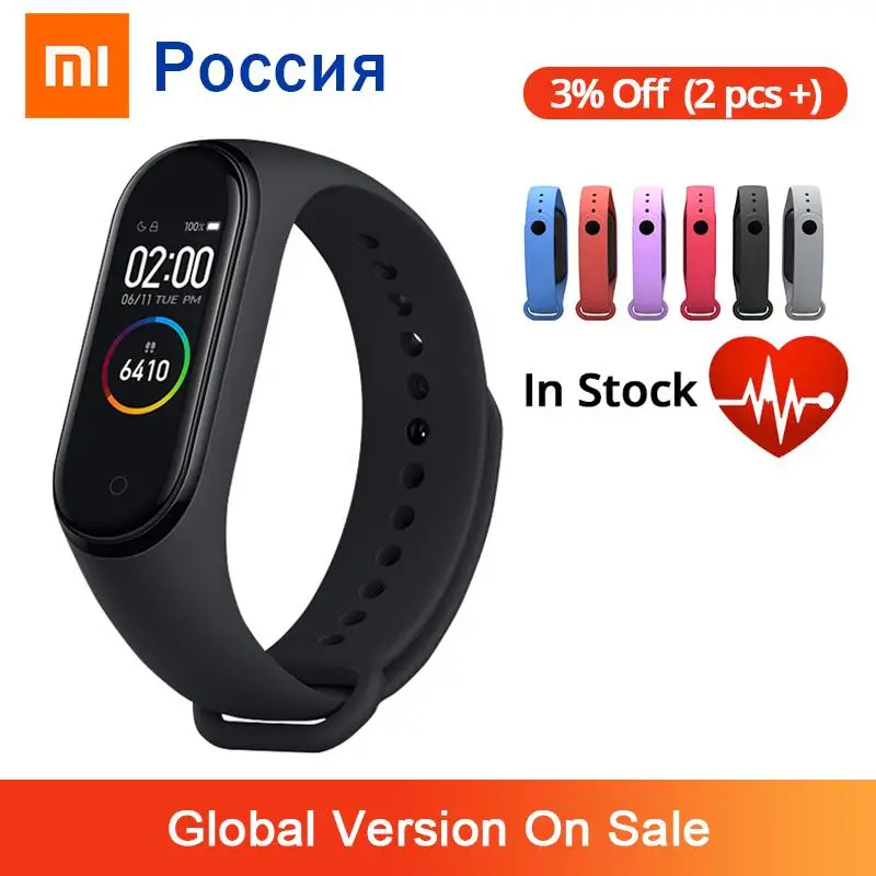 Xiaomi mi Band 4 умный браслет 3 AMOLED цветной экран band пульсометр фитнес Bluetooth Спорт 50ATM
