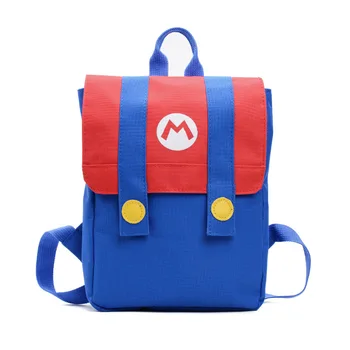 

New Super Mario Children Cartoon Backpack Cosplay Color Blocking Canvas Satchel Cute Red Green Anime Travel Bag Schoolbag