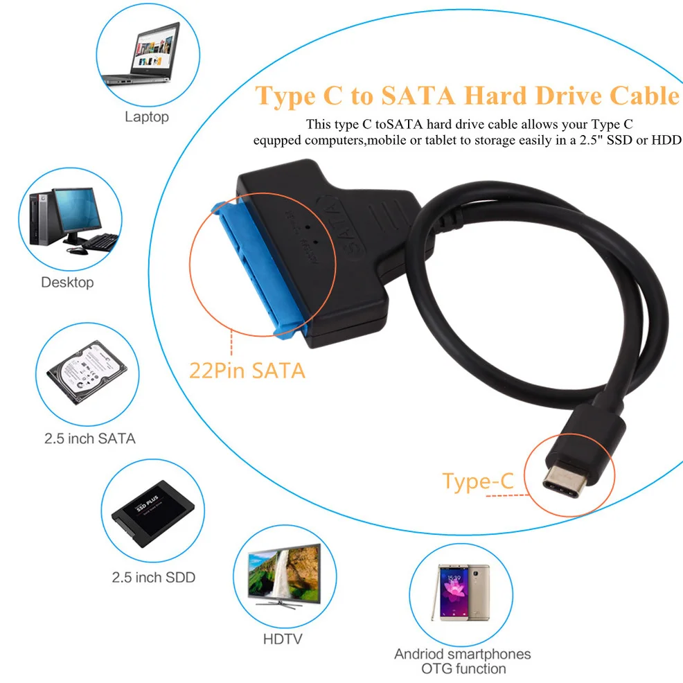 Lcckaa Sata para Tipo-c Cabo Usb 3.1 Usb c para Sata Adaptador de até Gbps Suporte 2.5 Polegadas Ssd Hdd Disco Rígido de 22 Pinos Cabo Sata - Imagem 4