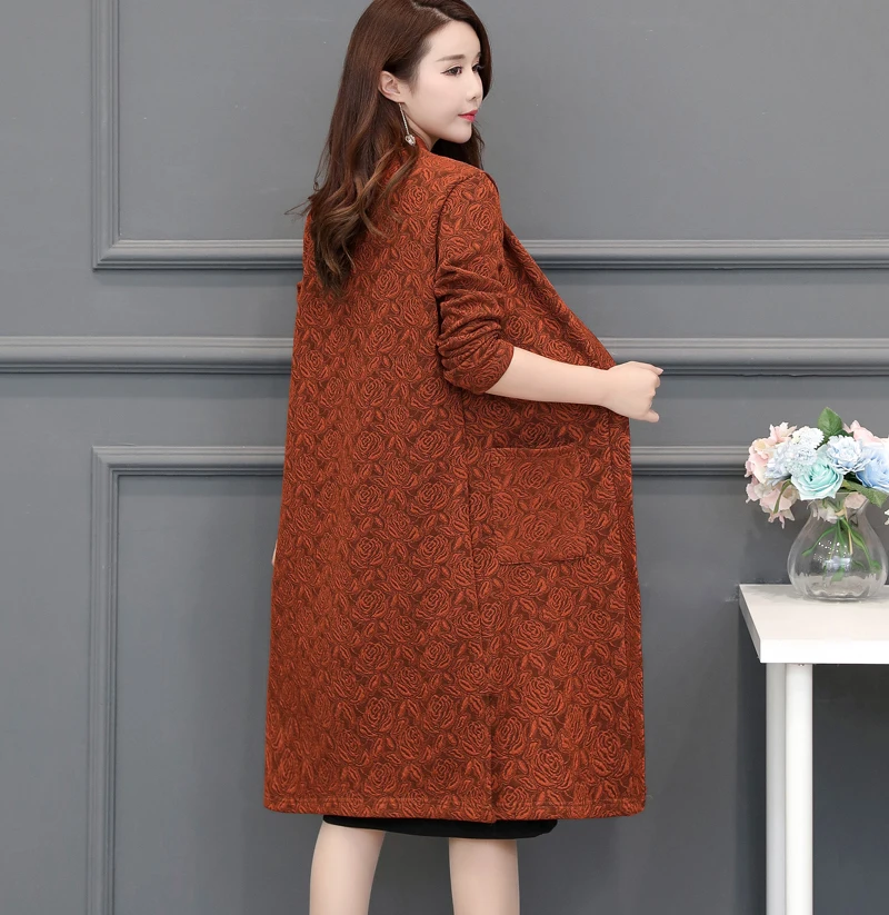 Vintage Autumn Warm Long blazer pockets Elegant long sleeve coat outerwear female loose casaco feminines Office Windbreaker