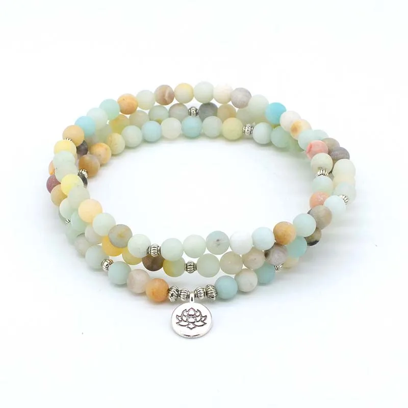 Женский браслет 108Mala Amazonite wrap Bracelet 8 мм матовые бусины Lotus OM браслет с буддийскими шармами& ожерелье дропшиппинг