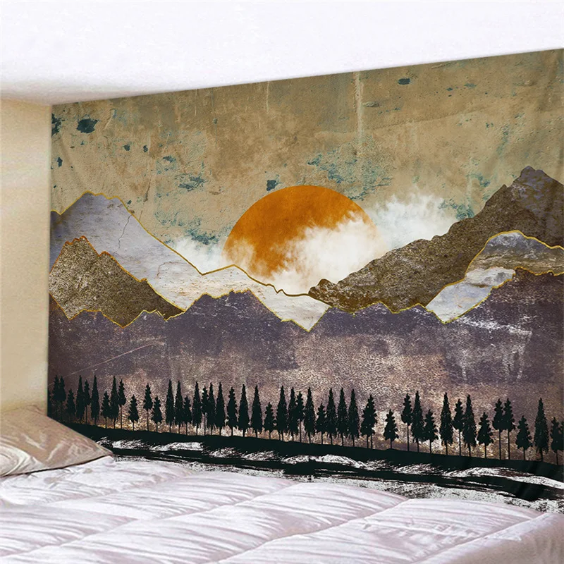 Nordic Psychedelic Tapestry landscape Tapestry Macrame Wall Hanging Abstract Hippie Boho Wall Carpet Cloth Home Decorations