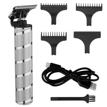 

Hot Rechargeable Cordless Cutting T-Blade Trimmer Hair Clippers Electric Outliner Clippers Barber Grooming Silver