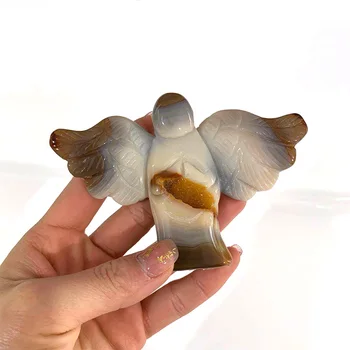 

1pc Natural Agate Crystal Hand Carved Angel Goddess Figurine Wand Point Wicca Healing Stone Home Decor Collection