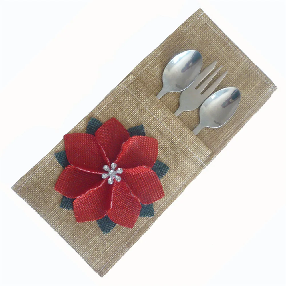 Merry christmas Decorations For Home Christmas Linen Decorative Tableware Fork Set Christmas Flower Storage Tool household