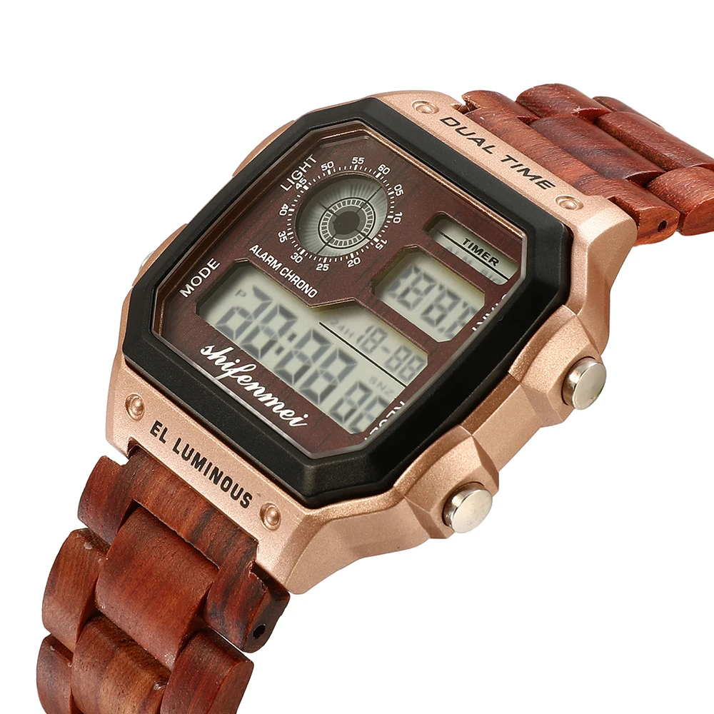 Shifenmei цифровые часы спортивные часы для мужчин в цифровом Топ люксовый бренд военные деревянные наручные часы Мужские часы relogio masculino