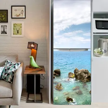 

1PC Beach by The Sea Beautiful Door Stickers Wardrobe Sliding Door Renovation Stickers Waterproof Self-adhesive Wall Stickers Re