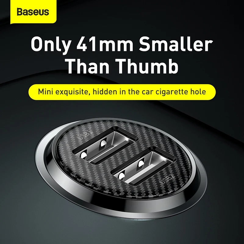 Baseus 12V Dual USB 3.1A Автомобильное зарядное устройство для Iphone Samsung Быстрая зарядка Mini