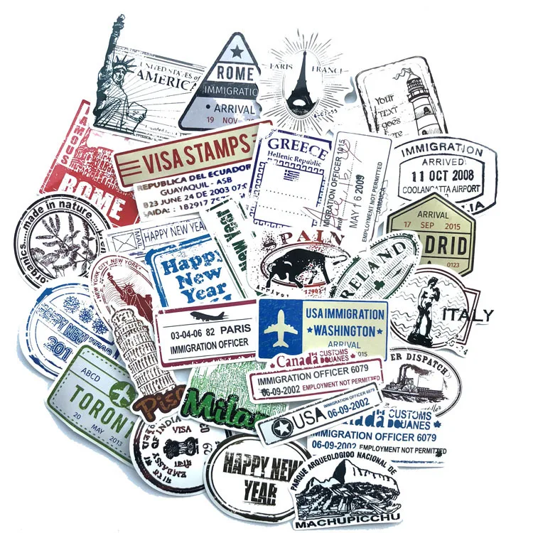 

60PCS pack AirplaneTravel Stamp Waterproof Sticker For phone Notebook Keepsake Luggage Carrier Comput LAPTOP DIY Sticker