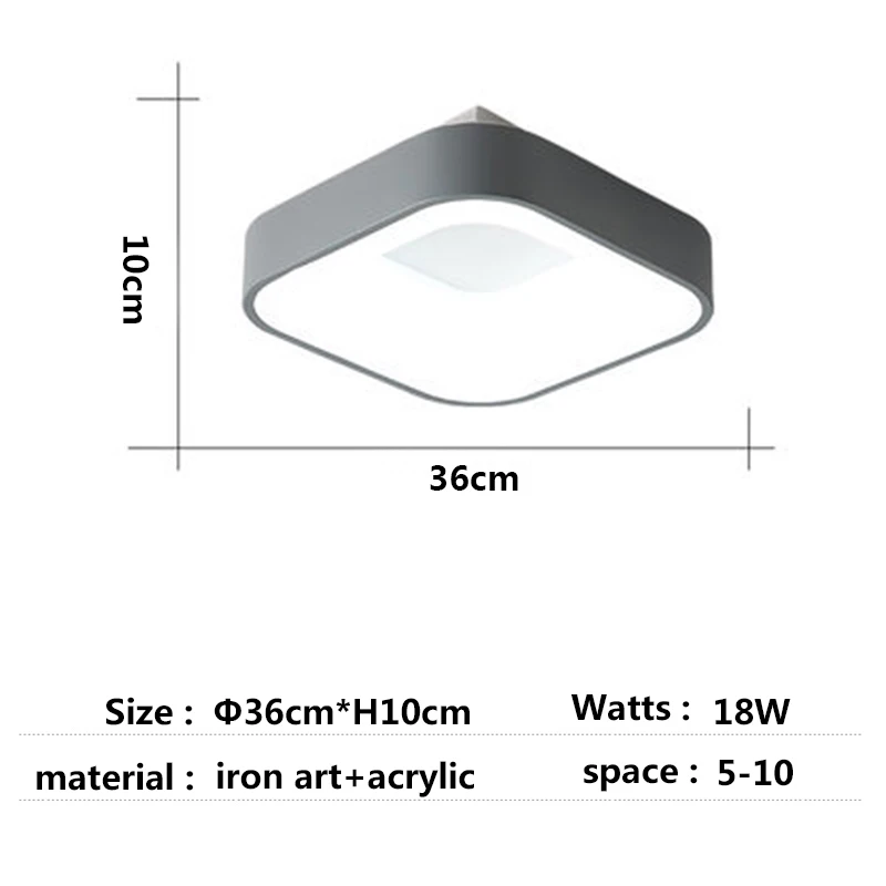 square 36cm grey Современный потолочный светильник для спальни, декоративный Железный светодиодный потолочный светильник для коридора/столовой, винтажный потолочный светильник s - Цвет корпуса: square 36cm grey