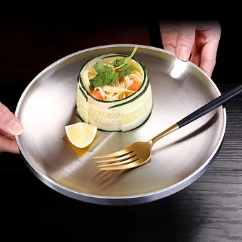 

304 Stainless Steel round Plate Dish Creative Double SubHousehold Tableware Bowl and Circular Plate Dish