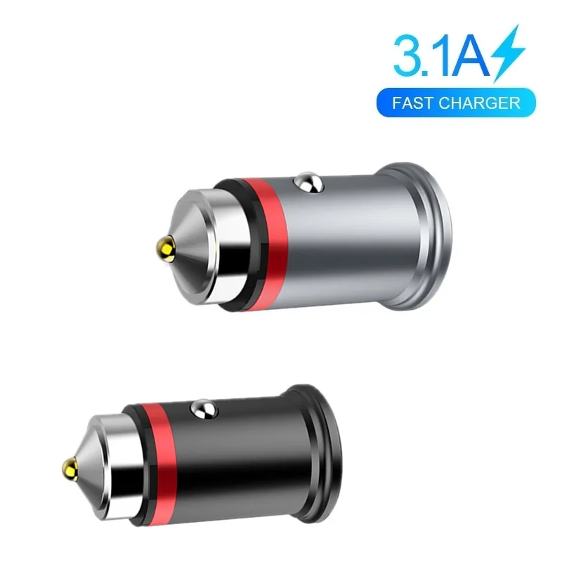 

USB Car Charger Dual USB 5V 3A Fast Charging Aluminum alloy with LED blue light For Samsung s9 s10 Huawei P20 P30 Xiaomi 9 8