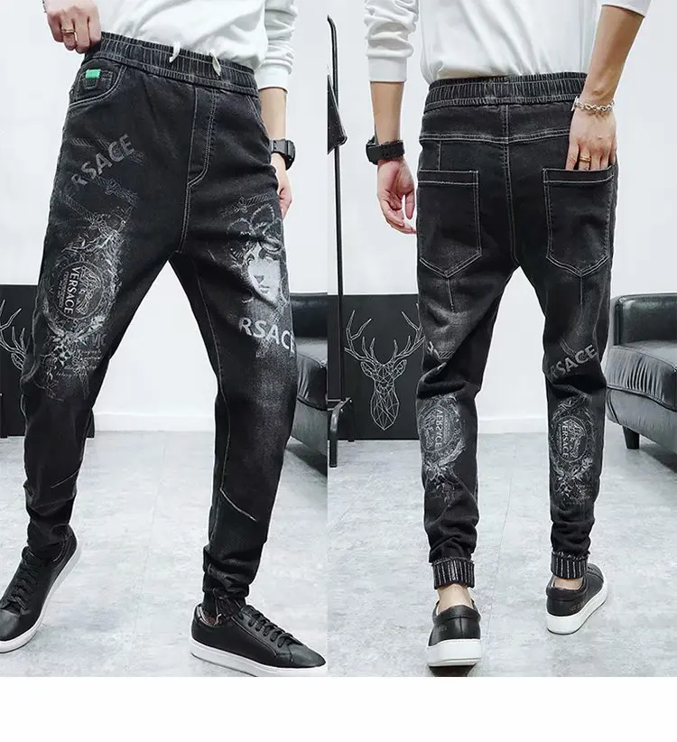 ICCLEK 2021 Fall Black Jeans Men's Jeans Slim Jeans Fashion Men's Stretch Harem Pants Men's Pants Skinny Jeans Men
