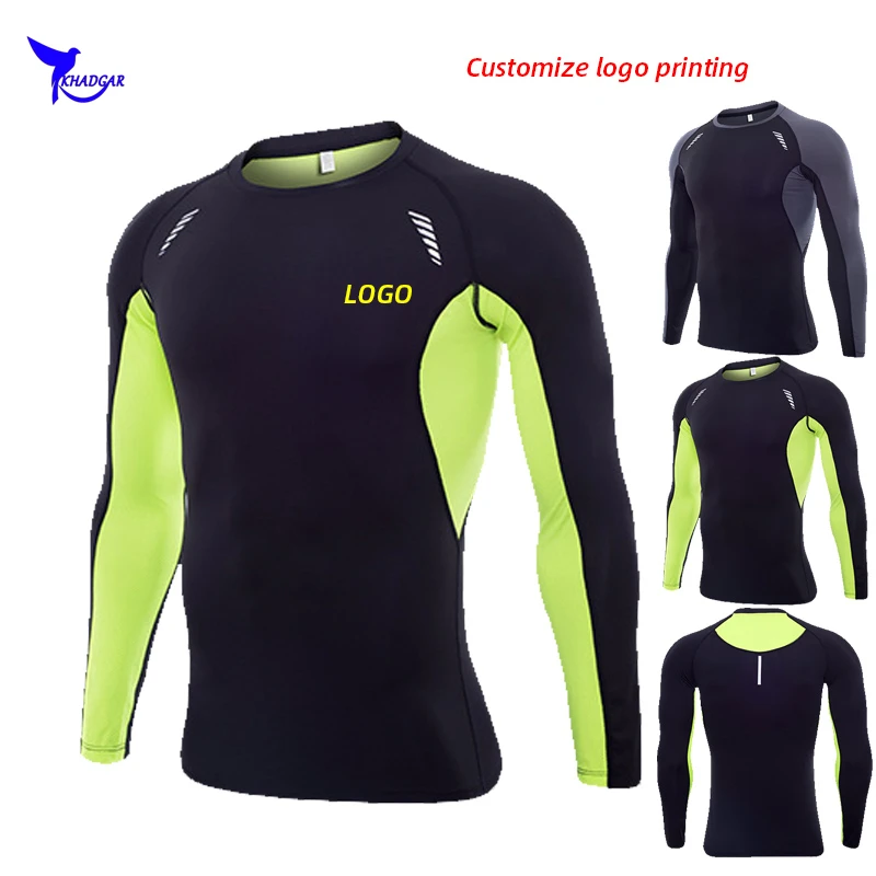 

Custom LOGO Quick Dry Running Shirt Men High Stretch Sport T-shirt Long Sleeve Compression Top Gym Fitness Clothing Rashguard