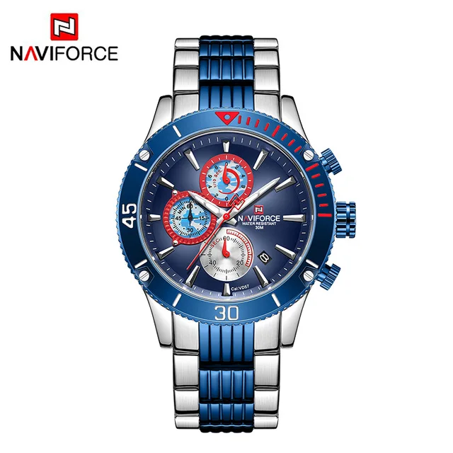 silver blue Мужские часы Топ бренд класса люкс NAVIFORCE армейские военные спортивные наручные часы для мужчин многофункциональные водонепроницаемые часы Reloj Hombre - Цвет: silver blue