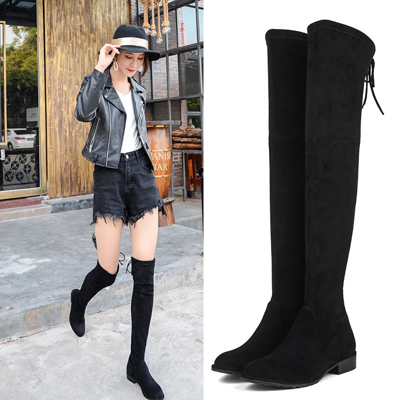 

Overknee Boots Elastic Long Boots Flat Bottom With High Boot Season Woman Knight Boots Increase