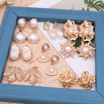 

Pearl Alloy Earing Stud Drop Hanging Ancient Piercing Vintage Alloy Baroque Multi-Styles