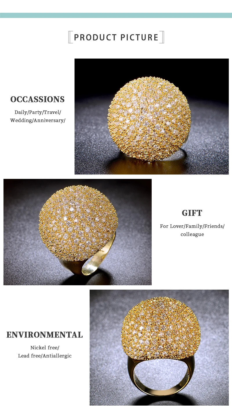 Nandudu роскошные кольца золотого цвета с кубическим цирконием, модные ювелирные изделия, подарок для женщин и девушек, вечерние кольца, кольца, аксессуары R1049