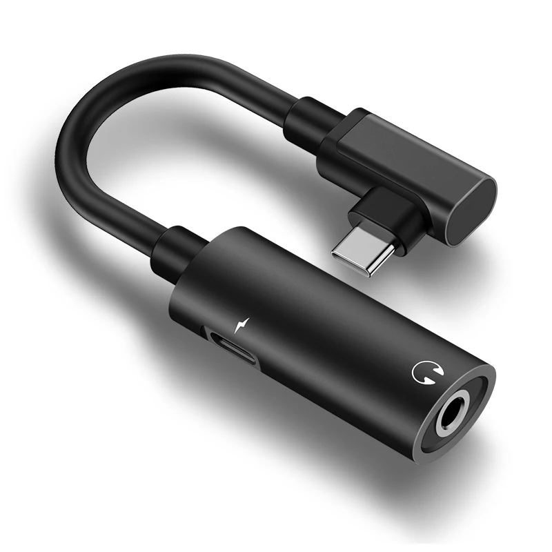 Черный Тип C до 3,5 мм и USB C Женский аудио адаптер 2в1 для Xiaomi 9 8 samsung S9 адаптер для наушников - Цвет: Черный