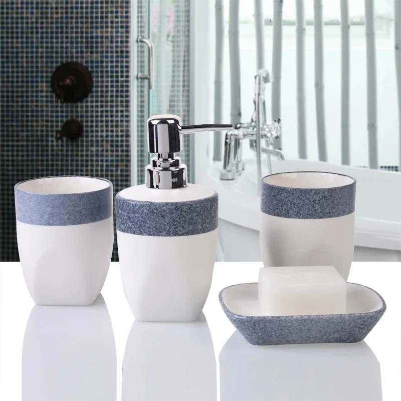 

Bathroom Set European Style Top Grade Ceramic Bathroom Four-piece Set Bathroom Creative Washed Cup Wedding Housewarming Gift