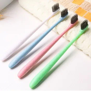 

4PCS/Set Natural Wheat Straw Toothbrush Design Oral Hygiene Care Superfine Soft Hair Anti-Bacterial Charcoal Toothbrush