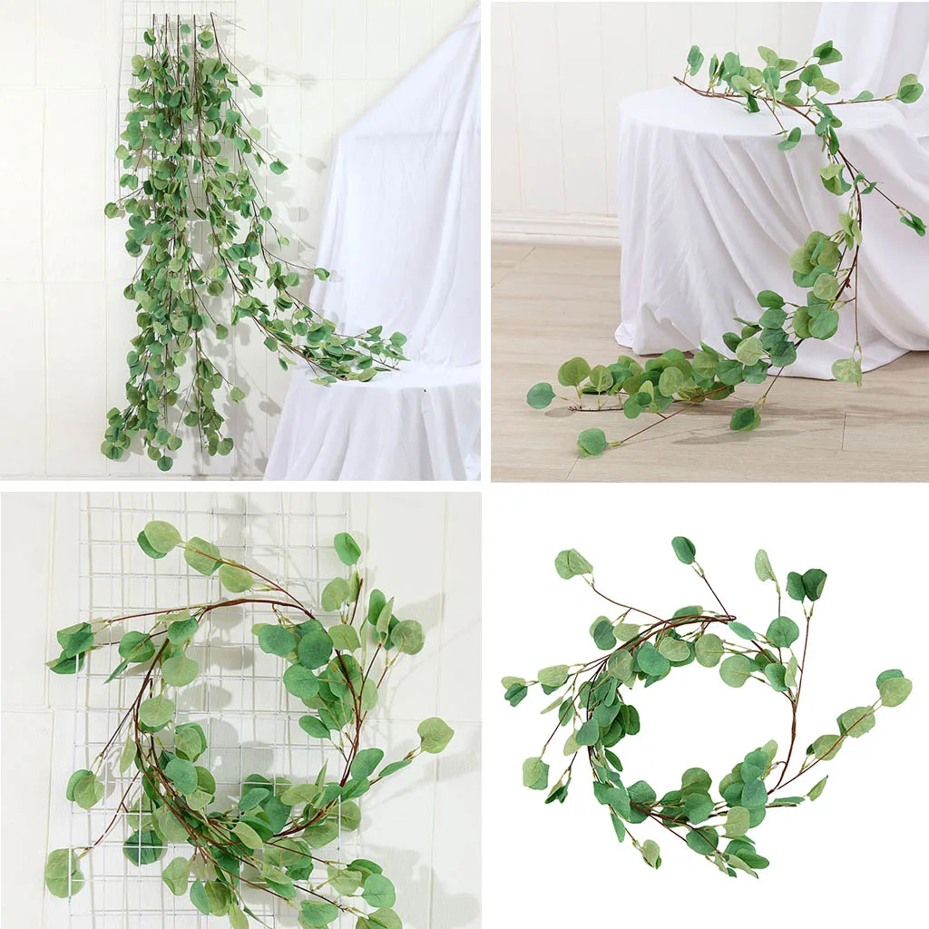5.6ft Artificial Silver Dollar Eucalyptus Leaves Garland Faux Silk Greenery Vine