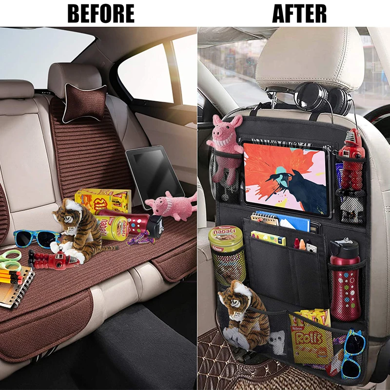 Auto Rücksitz Organizer mit Touch Screen Tablet Halter + 9 Lagerung Taschen  Kick Matten Auto Sitz Zurück Protektoren für Kinder kleinkinder - AliExpress