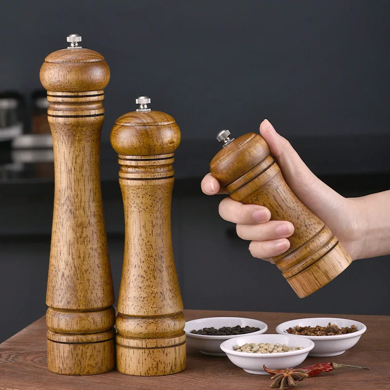 

Classical Oak Wood Pepper Spice Mill Grinder Set Handheld Seasoning Mills Grinder Ceramic Grinding Core BBQ Tools Set