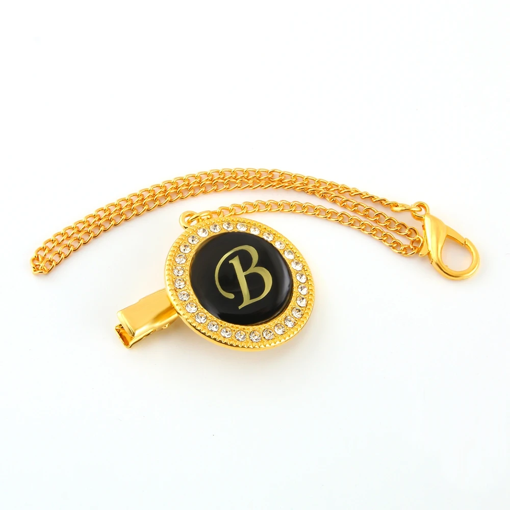 

26 Initial Letters Bling Bling Pacifier Clip Baby Boy Girl Pacifier Chain Holder Infant Dummy Clip Safe Metal Chain