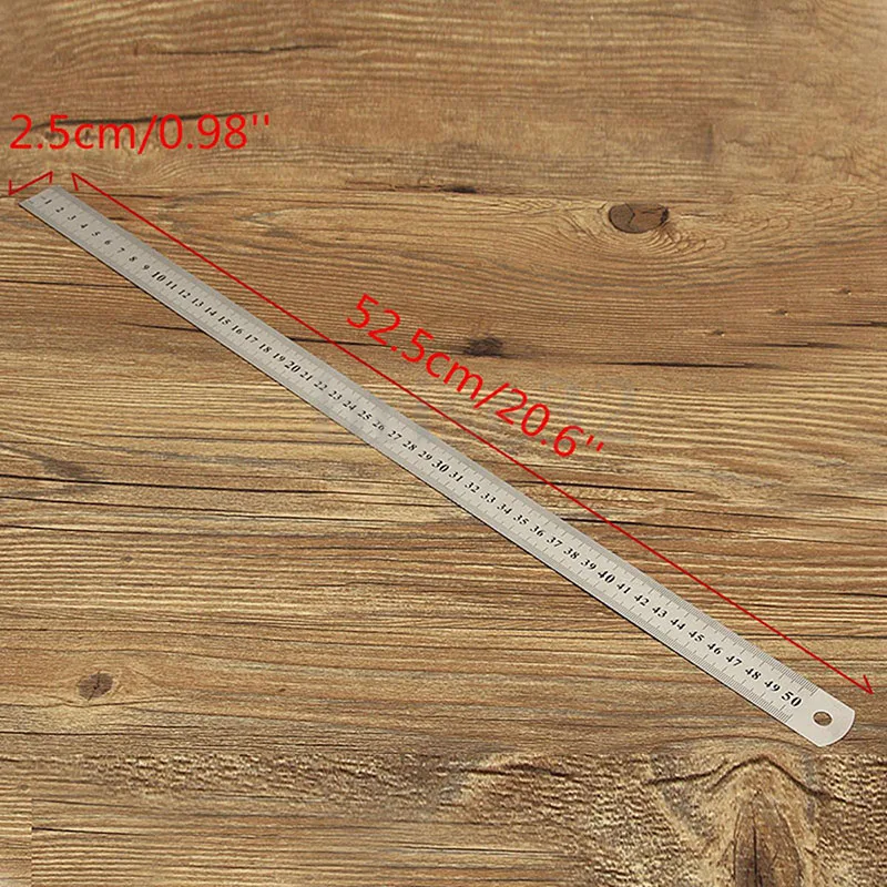 50cm Stainless Steel Metric Imperial Ruler Double Sided Straight Ruler Durable Student Used Light Weight Portable Measure Tool
