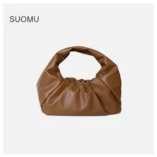 Сумка Hobos, женская сумка из натуральной кожи, сумка для пельменей, сумка-тоут, сумка на плечо, винтажная Ретро сумка с рюшами, подушка, новинка, белая, верблюжья