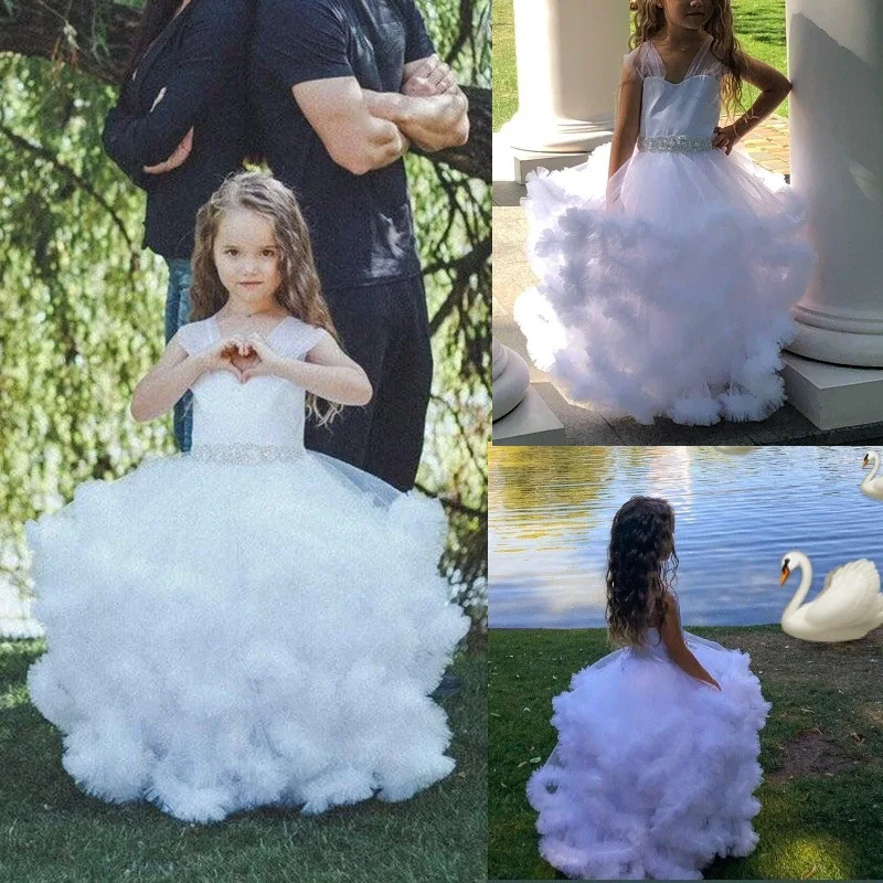 

Lovely Tiered Flower Girls Dresses Jewel Neck Beads Sash Pageant Custom Made Floor Length Kids Birthday Gowns платя для девочек