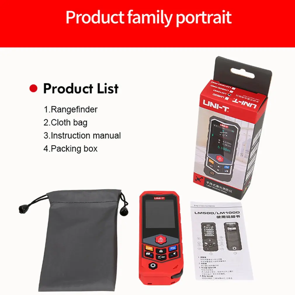 UNIT 100m Mini Digital Handheld Laser Distance Meter Rangefinder Diastimeter Area Volumn Pythagorean Range Finder Tape Measure