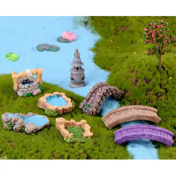 

Fairy Resin Garden Decor Mini Craft Figurine Road Cone Grassland West Lake Lighthouse Bridge Grass Pool Ornament Miniature