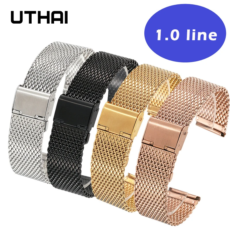 

UTHAI P66 Watchband Stainless steel watch strap 1.0 line Milan mesh strap 18mm 20mm 22mm 24mm Band wristband