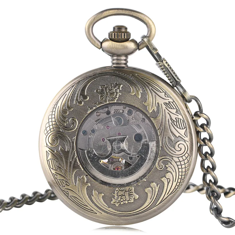 Retro Kylin Skeleton Men's Pocket Watch Steampunk Women Automatic Mechanical Fob Chain Pendant Clock Vintage Skeleton Watches
