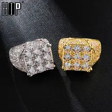 Хип хоп полный кубический подвеска с цирконом Iced Out Bling популярный Tready квадратный медь циркон кольцо для мужчин ювелирные изделия золото серебро Размер 8-11