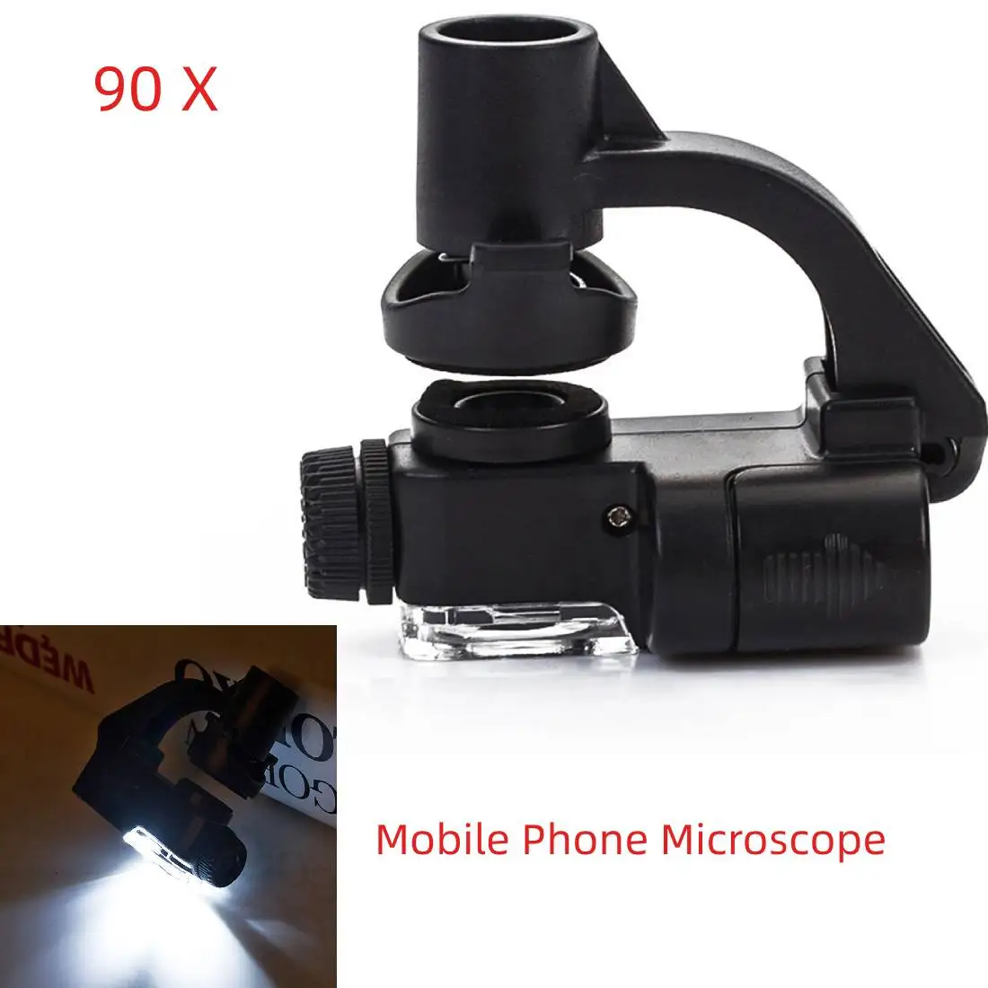 LED Magnification Mobile Phone Microscope Magnifying Glass With Micro Camera Clip Optical Zoom Magnifier Tools Macro Lens 90X |