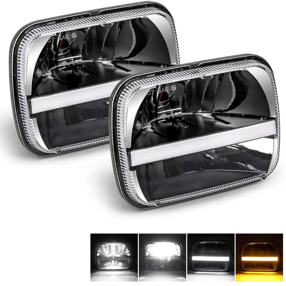Black 5x7" 7X6" Inch Square Led Headlight Retangular High/Low Beam Daytime Runni